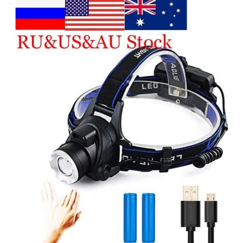 Zk20 LED Induction Headlamp Headlight Sensor Control Adjustable USB Rechargeable Zoomable Cycling Running Camping Light Torch