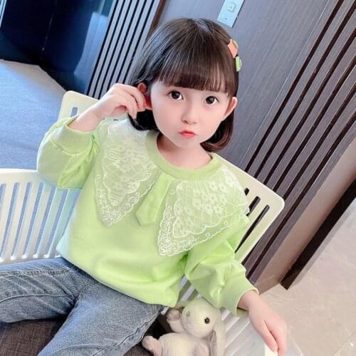 Girls' Sweater Autumn New Childrens Clothing Childrens Young and Little Girls Sweater Western Style Top Lace Sweater Fashion