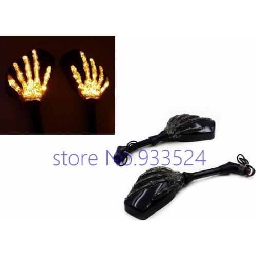 Skull Integrated LED Turn Signal Mirror For Honda Shadow VT VTX CBX CB CBF Rebel 250 Naked