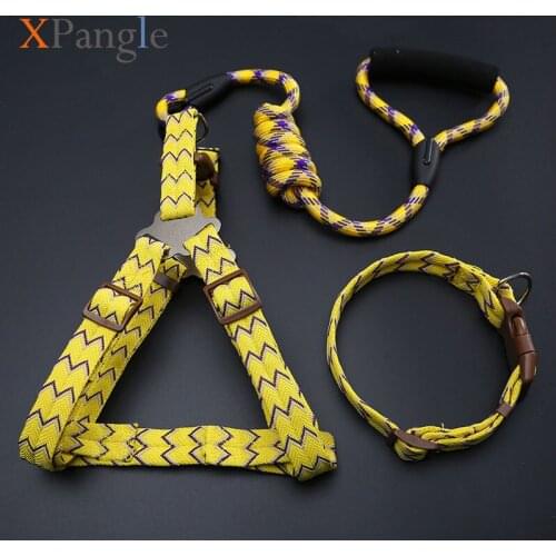 Stripe Dog Collar Harness Leash Set Adjustable Nylon Dog Necklace Leads Chest Straps Breast for Small Large Dogs Pet Products
