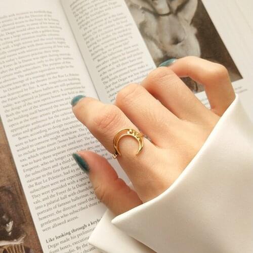 WTLTC 925 Sterling Sliver Crescent Moon Rings for Women Delicate Little Star Rings Hollow Stacking Rings Bride Jewellery Gifts