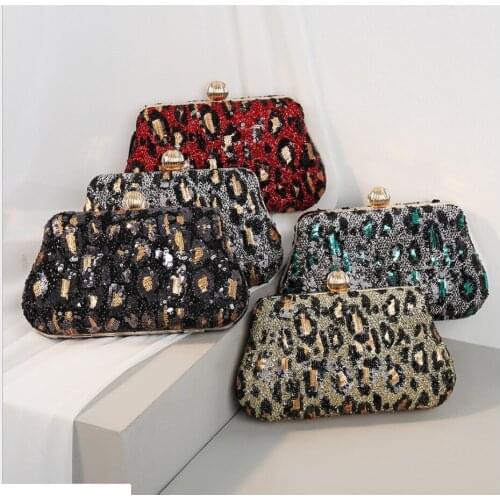 Women Leopard Christmas gift Evening bags Clutches Wedding Party Cocktail Purses Handbags Ladies Rhinestones Clutch shoulder Bag