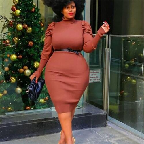 Female Autumn Elegant Officewear OL Slim Dress Evening Party Dress Tunics Modest Package Hip Long Sleeve OL Turtleneck Dress