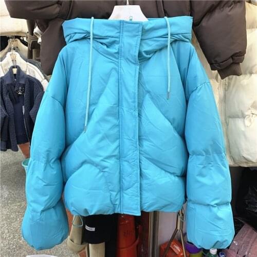 Winter 2020 New Solid Color Short Cotton Coat Womens Thickened Hooded Student Padded Jacket Korean Loose Casual Fashion Jacket
