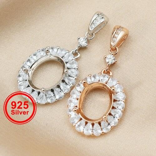 1Pcs 8x10MM Oval Prong Pendant Settings Luxury Rose Gold Plated Solid 925 Sterling Silver Charm Bezel Tray DIY Supplies 1421131