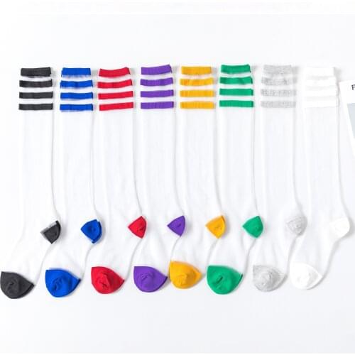 10Pairs/Lot Women Cotton Socks Sugar Wholesale Color Ladies Summer Leg Thin High Sock Breathable Striped Slimming Casual