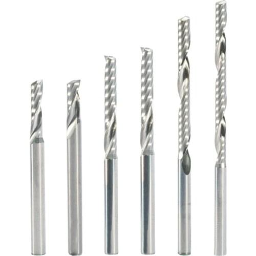 10pcs SHK 3.175 4 5mm Single Flute CNC Router Bits One Flute Spiral End Mills Carbide Milling Cutter Spiral PVC Wood PCB Cutter