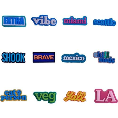 12PCS PVC English Words Fridge Magnetic Sticker Yall Seattle Shook Brave Extra Vibe Miami Mexico Chill Veg Refrigerator Magnets