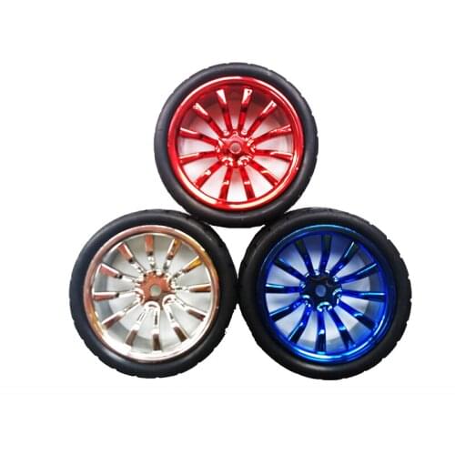 4pcs/Lot 65mm Rubber Tire 65mm Diameter, 27mm Width Silver/Red/Blue Wheel 4/5/6mm Metal Coupling RC Smart Car Chassis Part DIY