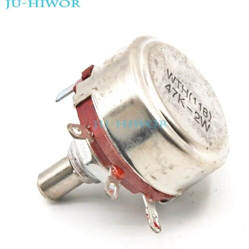 5pcs/lot) 2W 47K OHM Single Rotary Potentiometer B47K WTH118-1A Linear Taper With Nuts and Shim