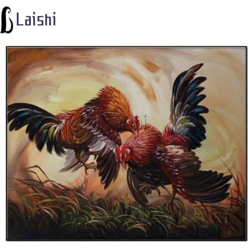 5D Diy Full Round square Drill Diamond Painting Two Roosters Fighting Cross Stitch Diamond Embroidery Rhinestones Wall Stickers