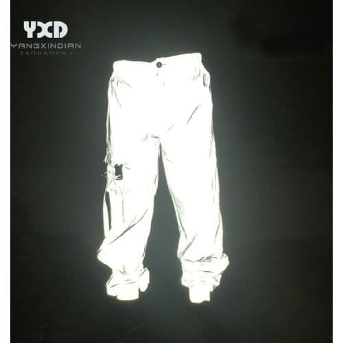Man lightning print night reflective sport pants men side zipper breathable jogger pants punk hip hop pants streetwear trousers