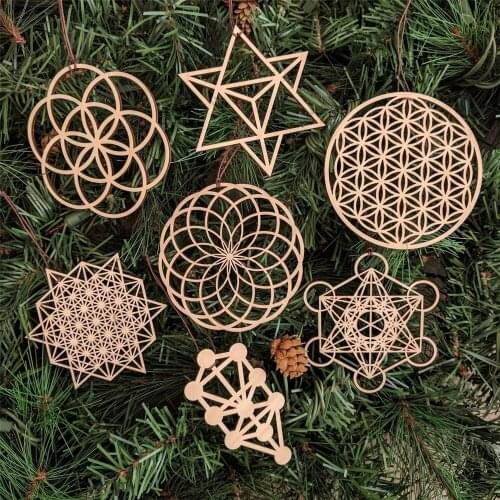 Flower of Life Tree of Life Ornaments Laser Cut Wood Sacred Geometry Symbol Holiday Decoration Festive & Party Accessories