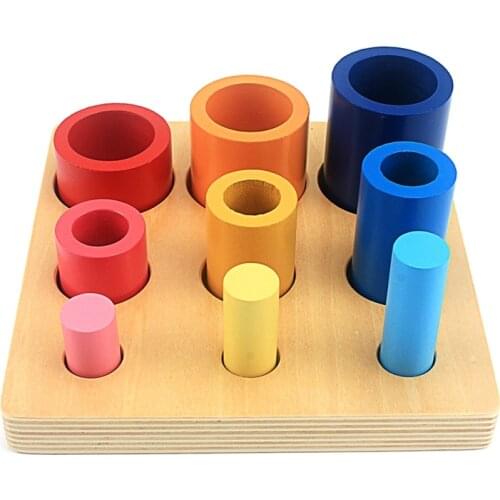 Montessori Wood Toys Colorful Cylindrical Blocks Gradient Color Column Combination with Board Colors Level Recognition for Kids