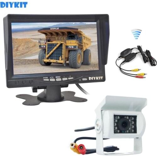 DIYKIT Wireless 7" TFT LCD Car Monitor Reverse Rear View Monitor + IR Night Vision HD CCD Rear View Car Camera White