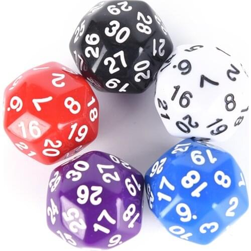 Hot selling1PCS 25MM 30 sided Dice Plastic Cubes Dice black/white/red/purple/blue High Quality
