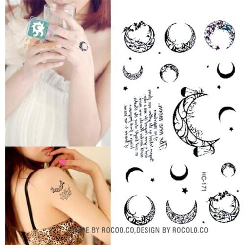 Body Art Sex Products waterproof temporary tattoos paper for men women simple black moon design flash tattoo sticker HC1171