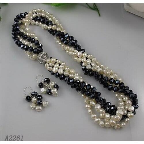 Unique Pearls jewellery Store, Perfect Ladys Gift Jewelry Set Blue Crystal White Baroque Freshwater Pearl Necklace Earrings