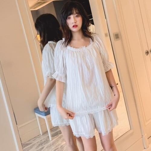 Version of Lace Princess Pajamas Set Female Woven Cotton Retro Palace Home Service Pajama Set Women