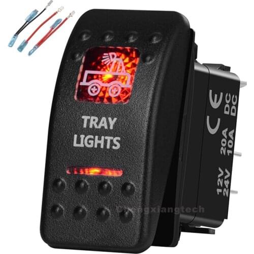 Tray Lights Printed Rocker Switch Red Led 5P on-off Single Pole Single Throw Waterproof for Car Boat 12v/24v+Jumper Wires Set
