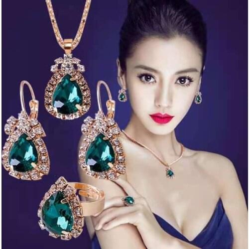Fashion Spike Semi-precious Stone Necklace/Earrings/Ring Jewelry 4 Set Best-Selling Party/ Anniversary Chain For Women 2021