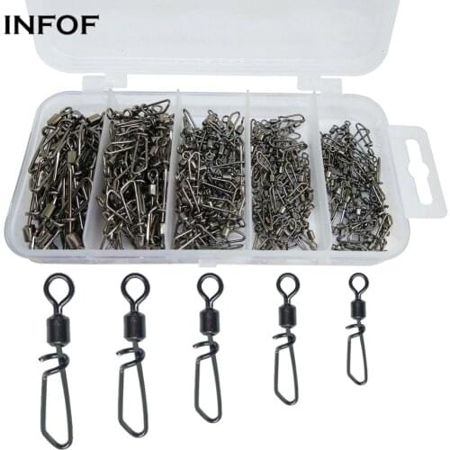 INFOF 230-pieces Fishing Swivels Kit Rolling Swivel Snap Quick Clip Stainless Steel Fishing Connector for Hook Lure