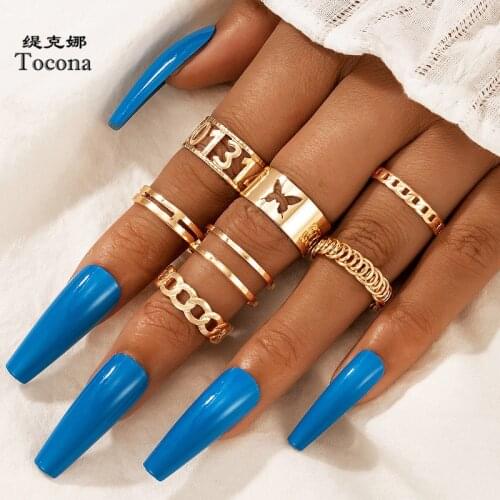 Tocona 7pcs/sets Romantic Butterfly Open Lover Ring Sets for Women Hollow Geometric Alloy Metal Couples Jewelry Anillo 18420