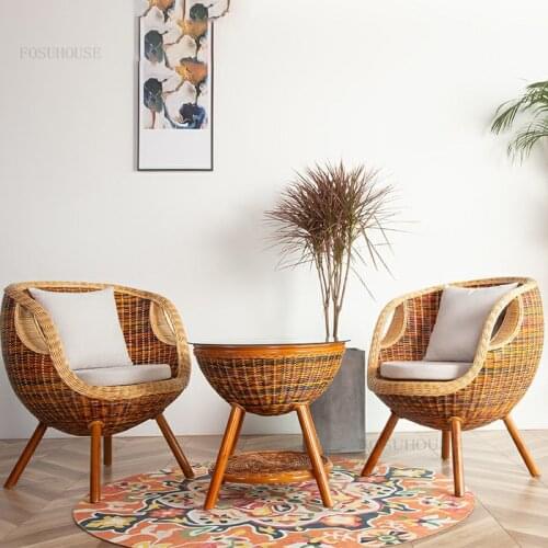 Nordic Natural Rattan Living Room Sets Leisure Table and Chair Set Living Room Furniture Single Courtyard Homestay Woven Chair