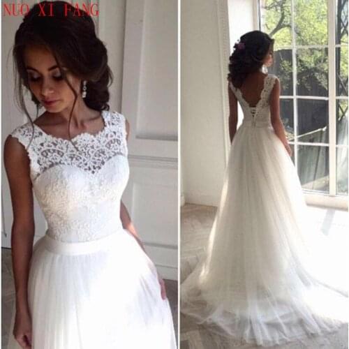 2020 New cheap Wedding Dresses Lace O-Neck Lace Tulle Boho Summer Beach Bridal Gown Bohemian Wedding Gowns robe de mariage