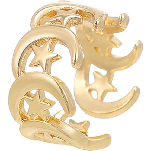 ZHINI New Fashion Simple Cute Star Moon Opening Adjustable Ring Boho Vintage Gold Color Statement Rings Wedding Jewelry Gift