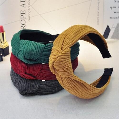 New Autumn Winter Cotton Solid Bow Knot Hairbands Simple Hairhoop For Women Girls Knit Headbands Face Wash Hair Band Accessories