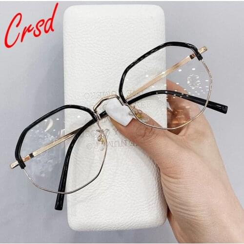 CRSD 2020 Metal Half Frame Reading Glasses Myopia Glasses Women Men Computer Eyewear Diopter Eyeglasses Frame -1.0 to -6.0