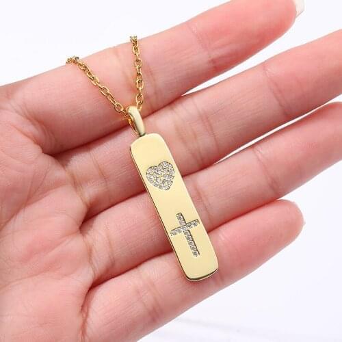 Unisex Personality Square Bar Zirconia Heart Cross Pendant Necklace For Women Star Moon Stainless Steel Chain Necklace Jewelry