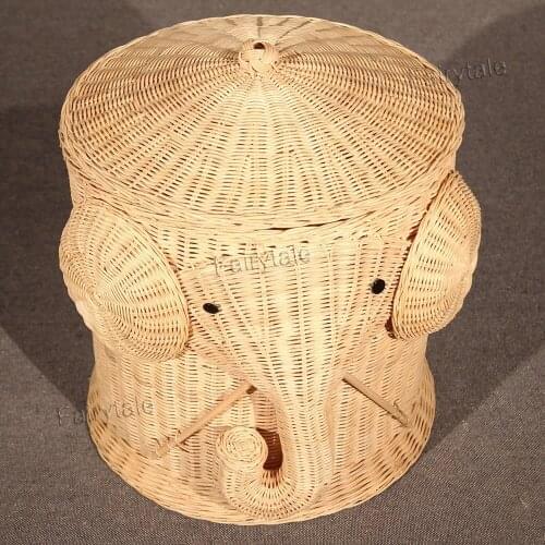 Big Ear Elephant Hand Woven Rattan Animal Laundry Bakket
