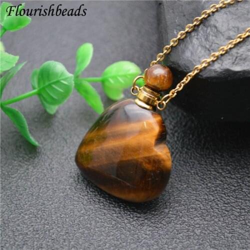Heart-shaped Perfume Bottle Pendant Natural Gemstone Essential Oils Perfume Bottle Pendant Necklace Fine Jewelry Women Gift
