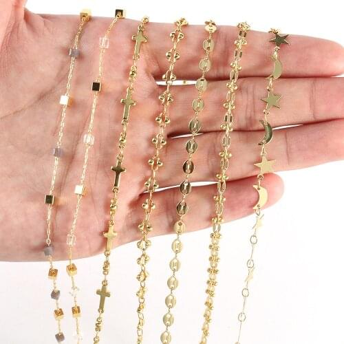 1 Meter Gold Plated Copper Star Square Chains Cross Round Necklace Bracelet Chains Findings For Jewelry Making DIY Accessories