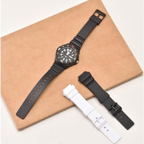 Watch Band for Adapted To Casio MRW-200H Resin Strap Mens Gloss Black White Watch Accessories Convex 18mm Watch Strap