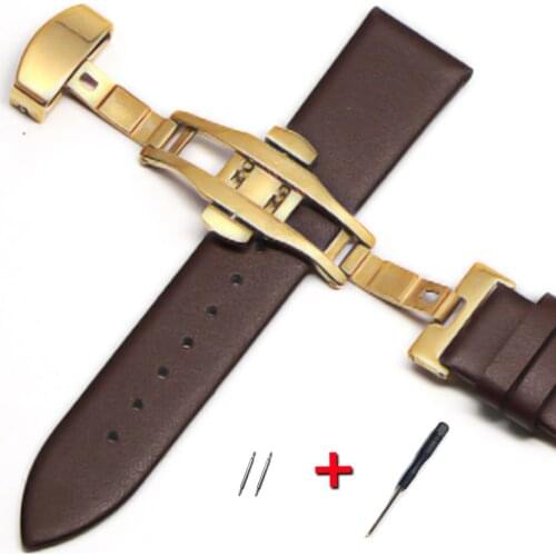 Strap leather soft ultra-thinwaterproofcowhidewatchchainbutterfly buckle accessories for men and women substitute DW Longines CK