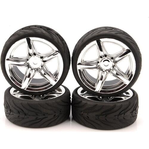In Stock Rubber Tire Accessories 4pcs/set 12mm hex Rubber Tire and Wheel Rim fit RC 1:10 on Road Racing Car Parts