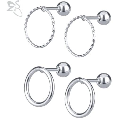 ZS 2 Pcs Round Shape Stainless Steel Earrings For Women Girls Minimalist Hoop Stud Earring Jewelry Accessories Gifts Brincos