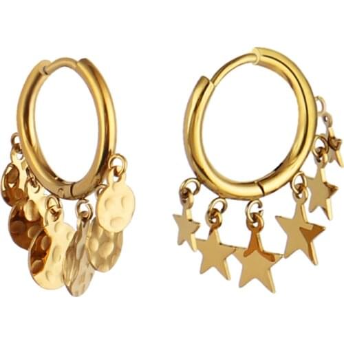 Hoop earrings Stainless Steel Circle Huggie Earrings For Women Earrings 2021 Trend Round Star Drop Earrings Unusual Jewelry Gif