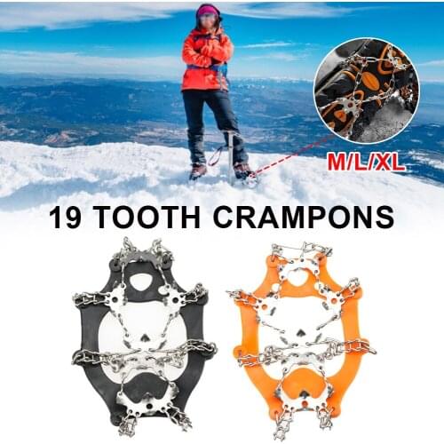 1 Pair 19 Teeth Ice Gripper Spike for Shoes Anti Slip Hiking Climbing Snow Spikes Crampons Cleats Chain Claws Grips Boots Cover