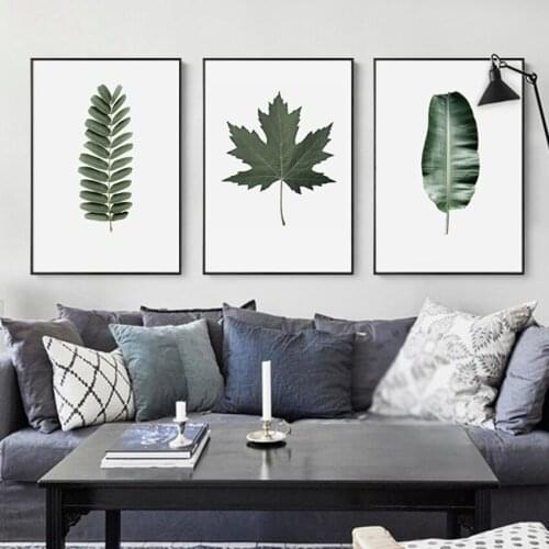 Nordic Simple Living Room Decoration Canvasb Painting Green Leaf Hotel Store Cafe Cuadros Decoracion Dormitorio Wall Art Canvas
