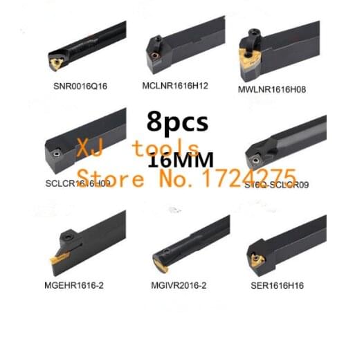 8Pcs SNR0016Q16/MCLNR1616H12/MWLNR1616H08/SCLCR1616H09/S16Q-SCLCR09/MGEHR1616-2/MGIVR2016-2/SER1616H16 Lathe CNC turning tool