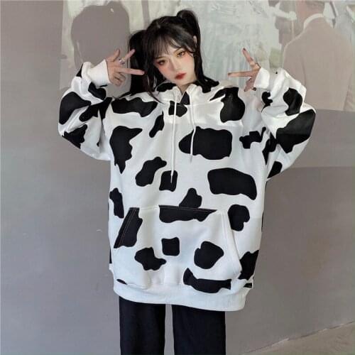 Autumn Spring Cow Printed Hoodies Women Sweatshirt Hoodie Long Sleeve Fashion Womens Streetwear Female Lady Hooded Tops Ins