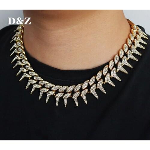 D&Z New 25MM Thorns Cuban Link Chain Hip Hop Iced Out Bling Rhinestone Miami Cuban Link Chain Necklace For Women Fashion Jewelry
