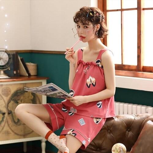 Women fashion sexy home wear with spaghetti strap shorts summer comfortable slim knitted two piece pajama sets pajama set