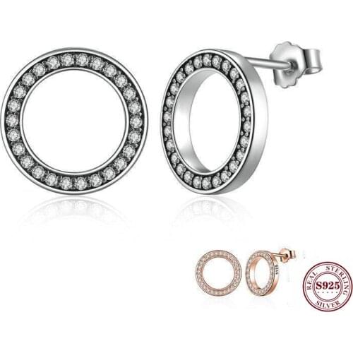 Bewill Hot Fashion 100% 925 Sterling Silver Lucky Forever Circular Stud Earrings For Women Authentic Original Jewelry Gift