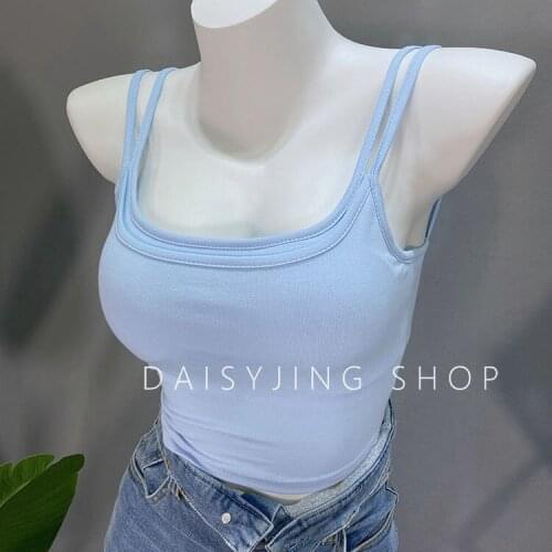 Women Sleeveless Spaghetti Vest dual Shoulder strap U-neck Tank Tops Casual Solid Color Basic Camisole For Female Plus Size