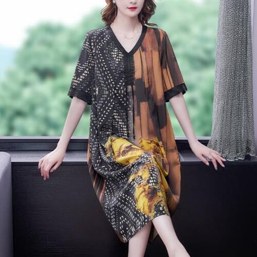 Women Boho Vintage Floral Mulberry Silk Midi Dress Summer Casual Loose 4XL Plus Size Dress 2021 Elegant Bodycon Party Vestidos